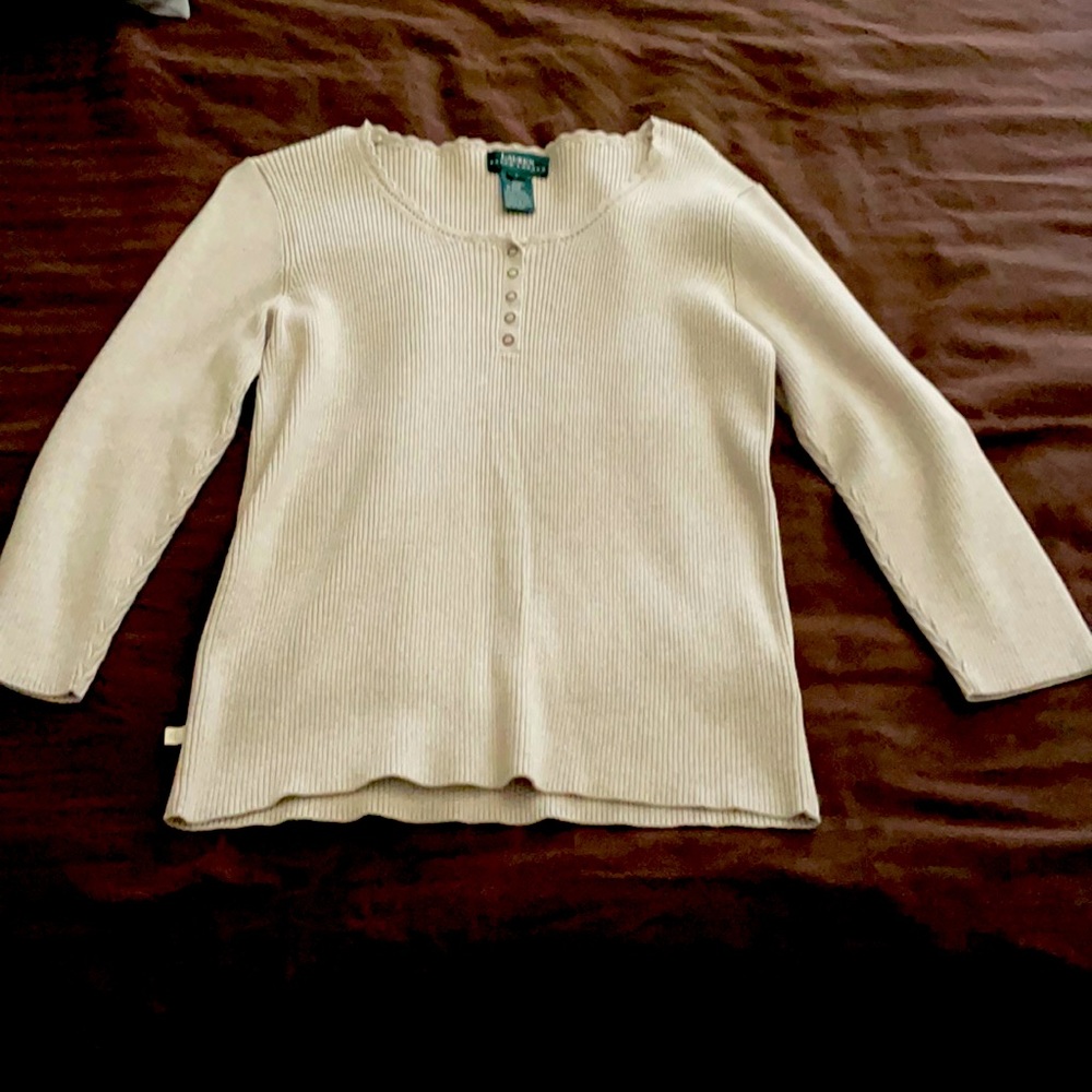 Ralph Lauren tan 3/4 sleeve sweater; never worn; size L